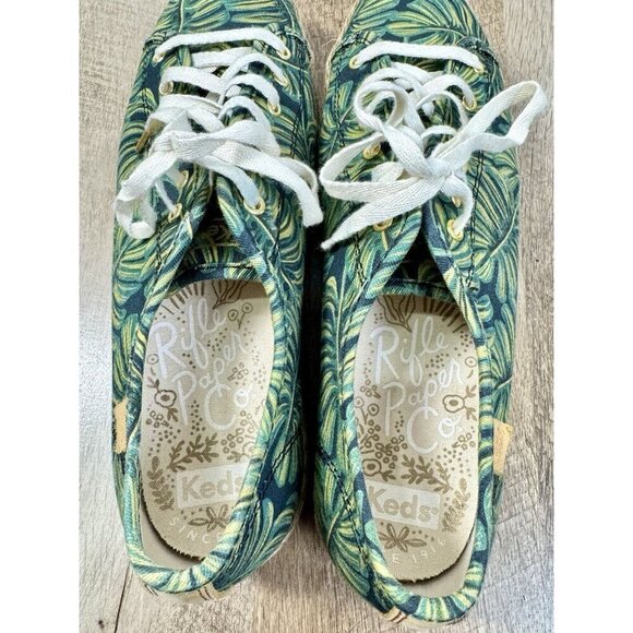 Keds Rifle Paper Shoes Womens 9.5 Espadrille Sneakers Green Tan Leaves WF58366M - Picture 10 of 12